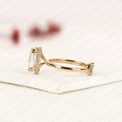Personalized Custom Initial Oval Moissanite Diamond Ring with Hidden Halo Setting
