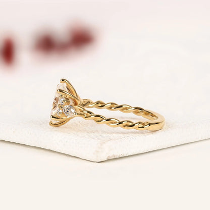 Curved Chevron Wedding Band Set with Elongated Oval Cut Lab Grown Diamond Ring | Vintage V-Shaped Bridal Set | Unique Anniversary Ring for Women