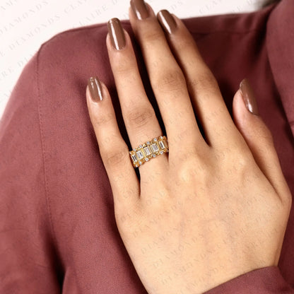 Emerald Cut Lab Grown Diamond Eternity Band | Vintage-Inspired Geometric Gold Wedding Band | Eternity Anniversary Band