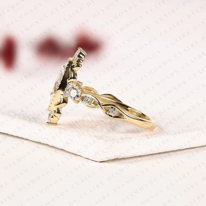 Oval Lab Grown Diamond Engagement Ring, Vintage Style Gold Wedding Ring, Art Deco Ring, Unique Anniversary Ring for Women