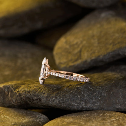 Elegant Marquise Cut Solitaire Lab Grown Diamond Engagement Ring with Sparkling Pavé Diamond Band for Timeless Luxury and Bridal Beauty