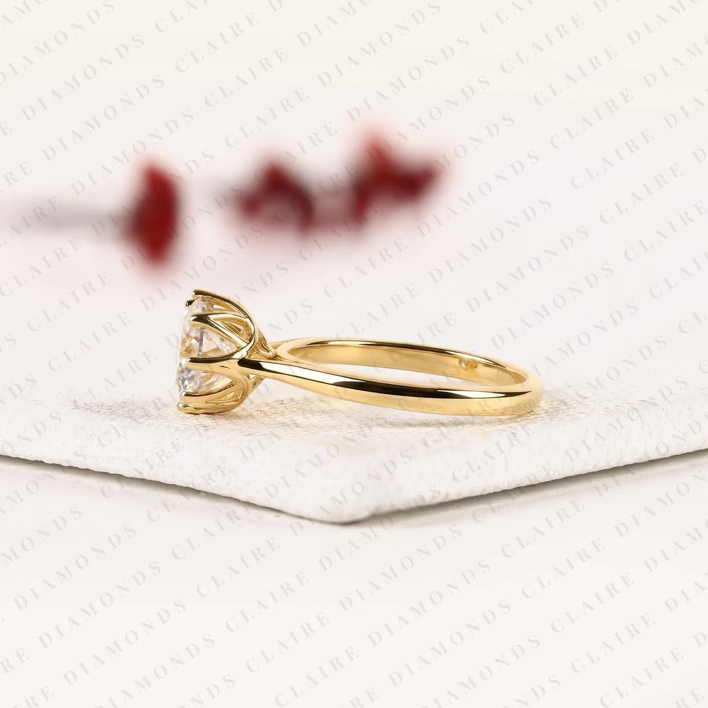 round portuguese cut lab grown diamond engagement ring, yellow gold cathedral ring, luxury anniversary gift for women