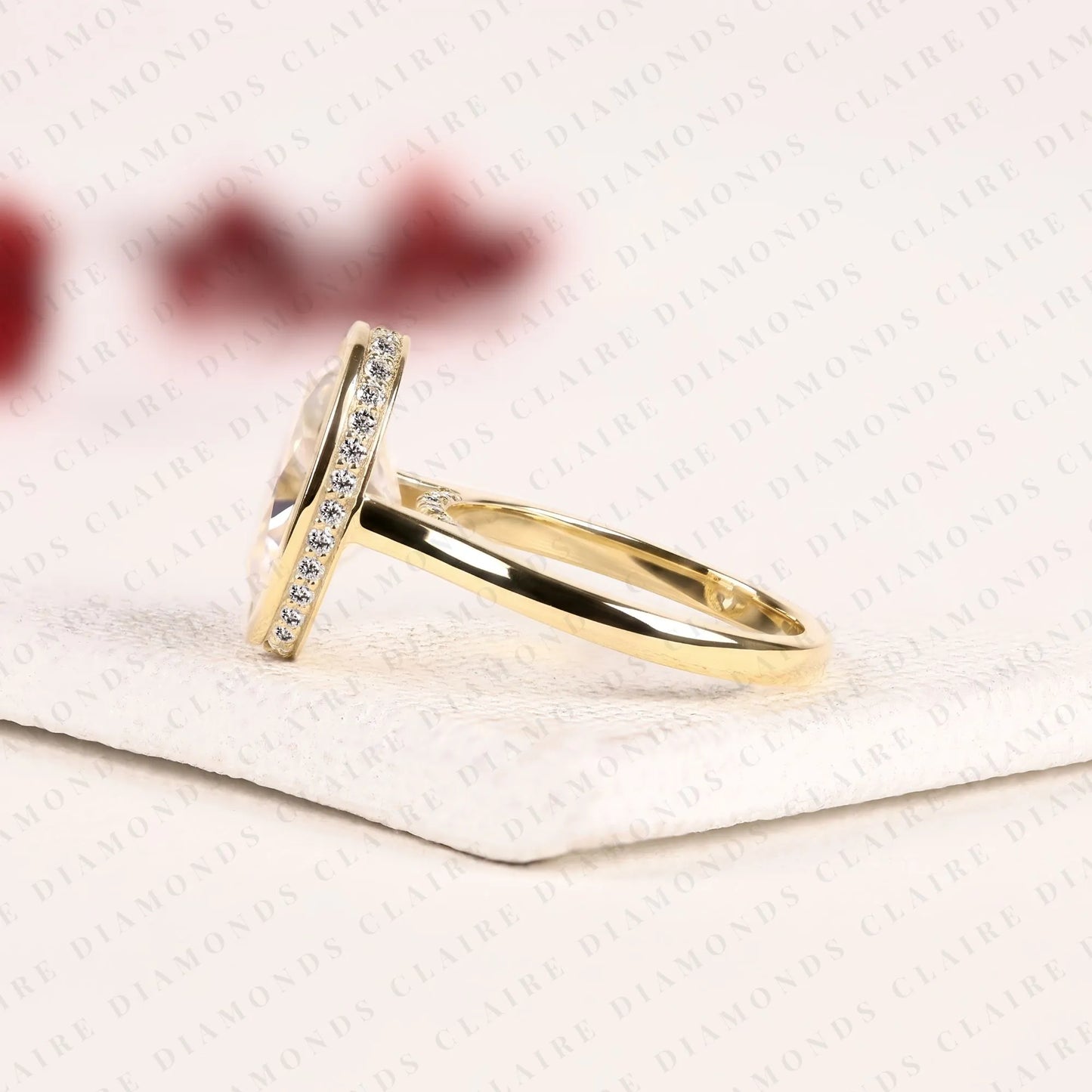 oval lab grown diamond bezel set engagement ring, solitaire gold wedding ring, hidden halo ring, minimalist anniversary ring