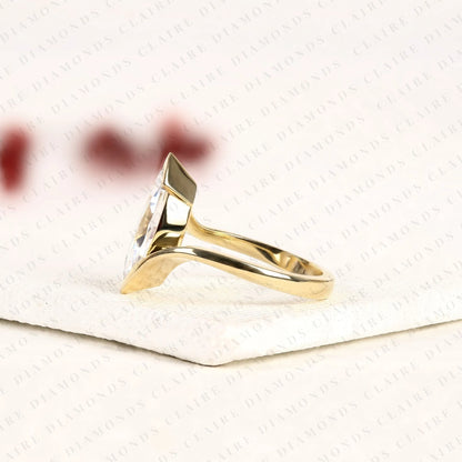 Marquise Cut Lab Grown Diamond Engagement Ring, Modern Bezel Set Solitaire Ring, Minimalist Gold Wedding Ring, IGI Certified Diamond Ring