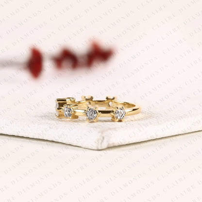 0.61 TCW Octagon Cut Moissanite Ring with Round Accent Stones in Solid Gold | Modern Open Band for Women
