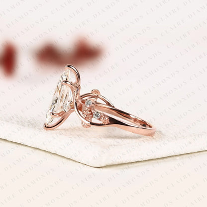 Dutch Marquise Moissanite Diamond Engagement Ring | Nature-Inspired Rose Gold Curved Vine Setting