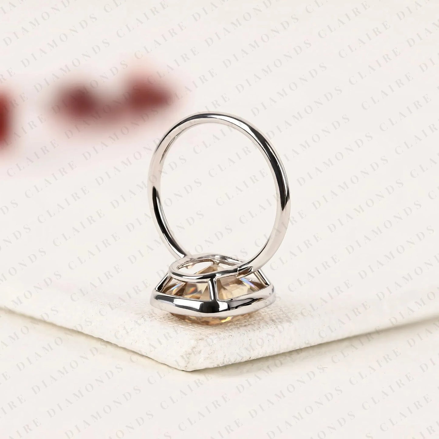 old mine elongated brown cushion cut bezel set  solitaire lab grown diamonds engagement ring – modern elegance with warm radiance