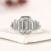 Emerald Cut Three Stone Lab Grown Diamond Engagement Ring Bezel Set Emerald Diamond Ring with Tapered Baguette Side Stones Luxury Bridal Ring