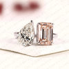 4.00 TCW Pear and Emerald Cut Toi et Moi Moissanite Diamond Ring | Two-Stone Modern Gold Engagement Ring | Unique Luxury Bridal Jewelry