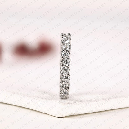 2.04 TCW Heart Cut Moissanite Diamond Eternity Band, Full Eternity Wedding Ring, White Gold Anniversary Band, Unique Bridal Ring