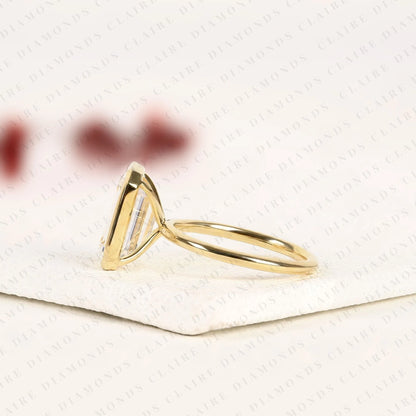 Emerald Cut Lab Grown Diamond Engagement Ring, Bezel Set Solitaire Ring, IGI Certified Diamond Ring, Minimalist Gold Wedding Ring
