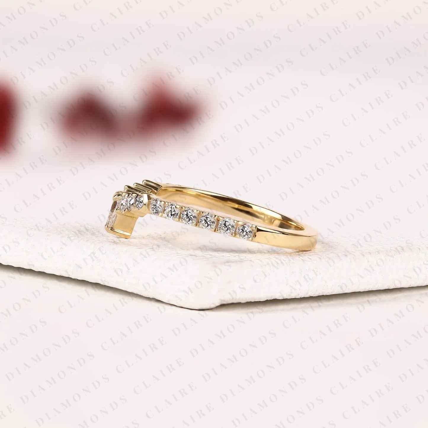 0.64 tcw classic pear cut lab grown diamond anniversary ring with delicate round brilliant diamonds and everyday sparkle