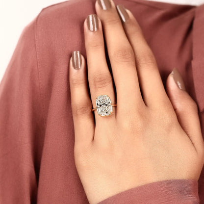 Old Mine Elongated Cushion Cut Lab Grown Diamond Solitaire Engagement Ring  Hidden Halo Diamond Ring Classic Minimalist Bridal Ring for Women