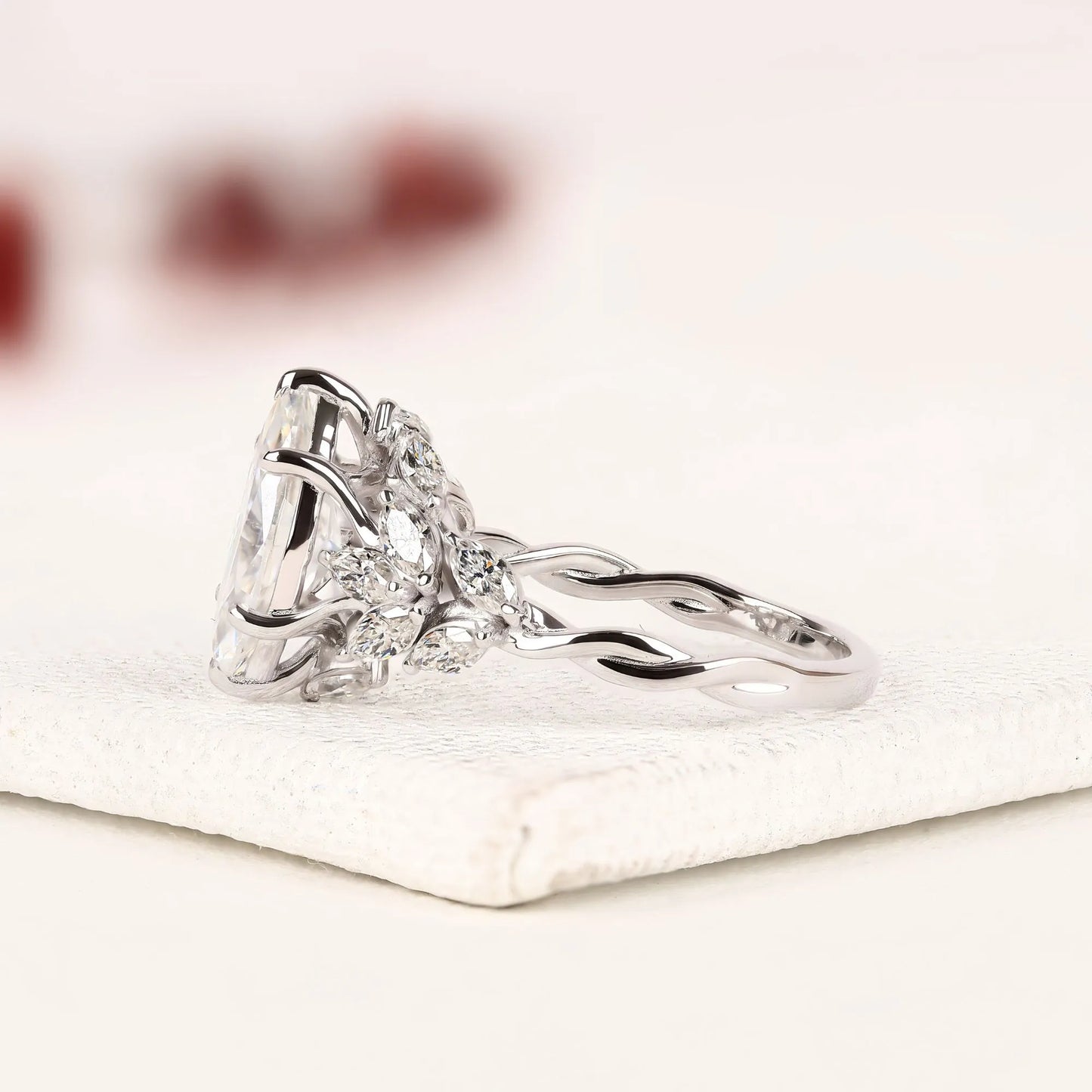 marquise cut moissanite diamond engagement ring vintage floral cluster ring white gold wedding ring unique anniversary ring for women.