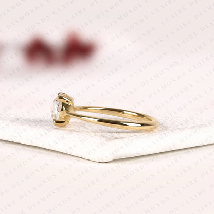 Rose Cut Round Moissanite Diamond Solitaire Engagement Ring in Gold, Promise Ring, Yellow Gold