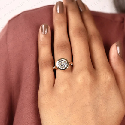 Round Lab Grown Diamond Bezel Engagement Ring | Yellow Gold Nature-Inspired Twisted Diamond Band