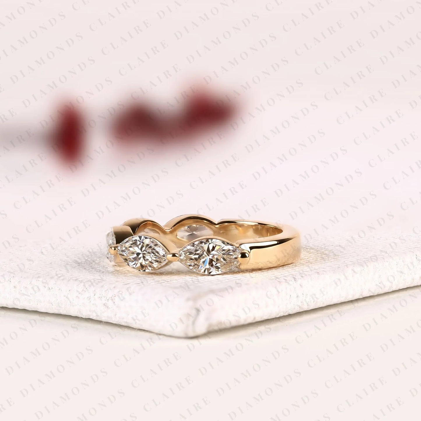1.00 tcw marquise cut lab grown diamond half eternity wedding band | stackable anniversary promise ring