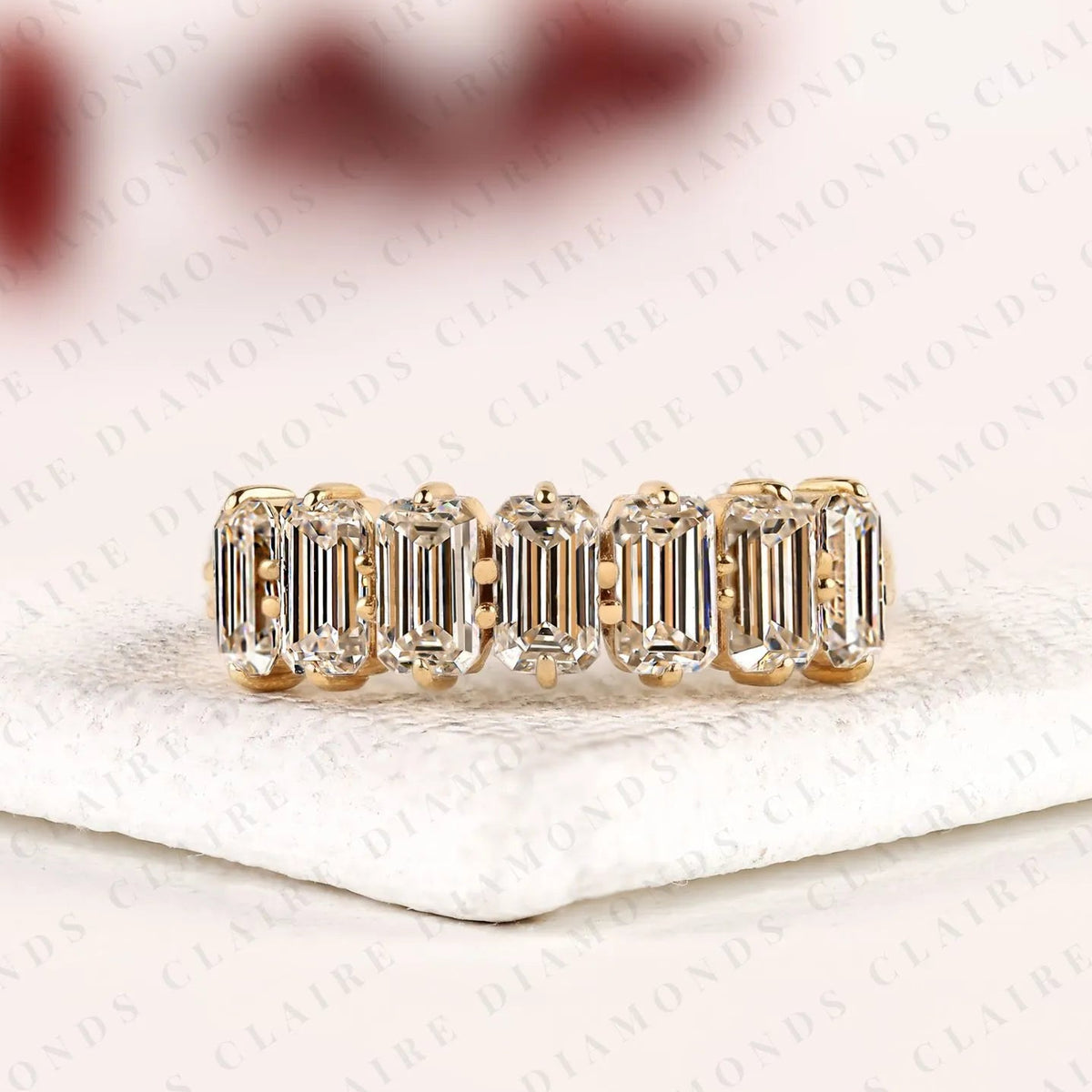 2.24 tcw emerald cut lab grown diamond half eternity wedding band | channel set emerald cut diamond | modern full eternity bridal band | elegant anniversary jewelry