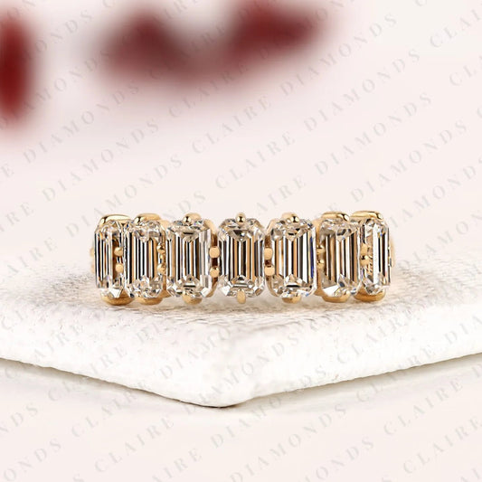 2.24 TCW Emerald Cut Lab Grown Diamond Half Eternity Wedding Band | Channel Set Emerald Cut Diamond | Modern Full Eternity Bridal Band | Elegant Anniversary Jewelry
