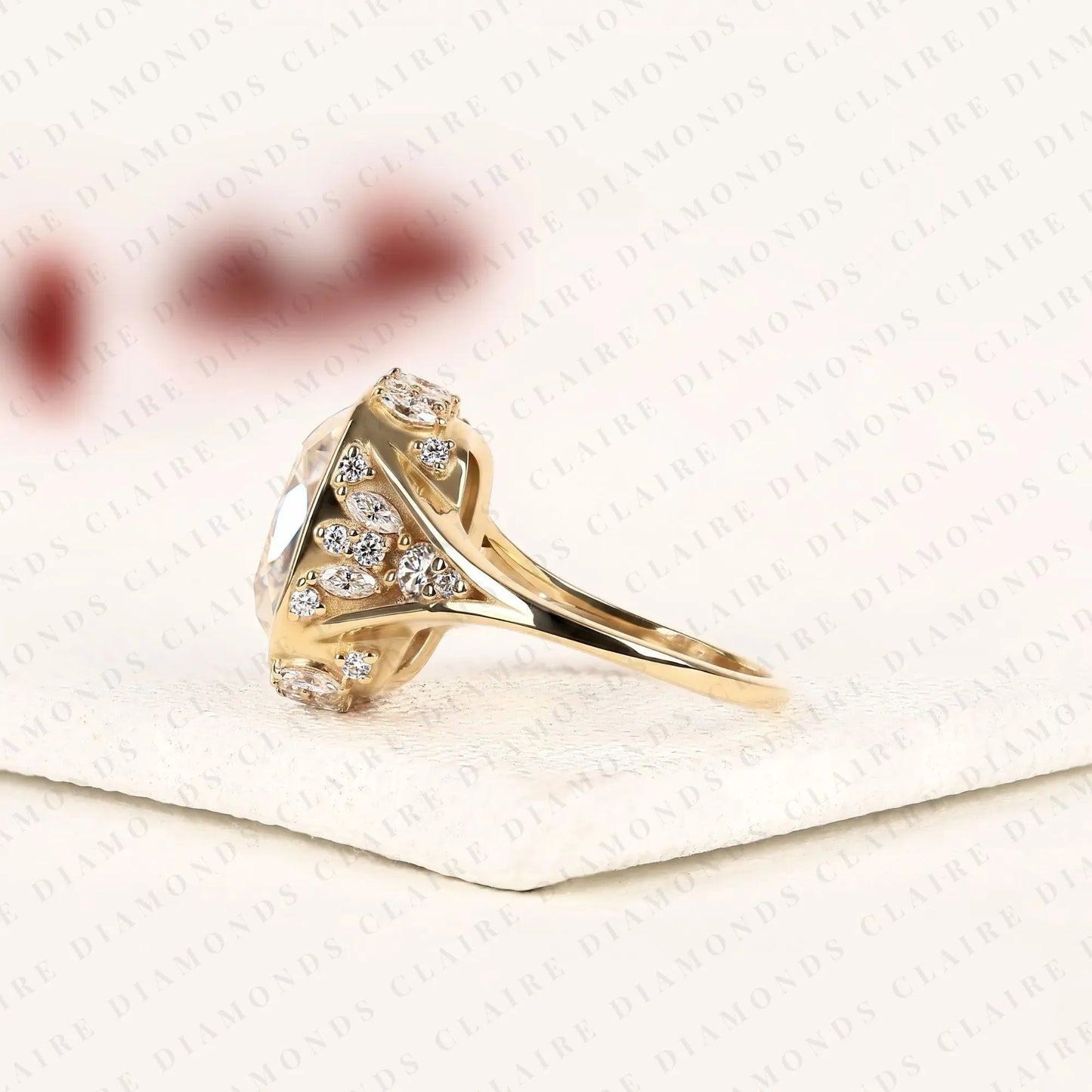 vintage elongated cushion cut lab grown diamond engagement ring | milgrain bezel set statement ring | unique gold anniversary ring for women