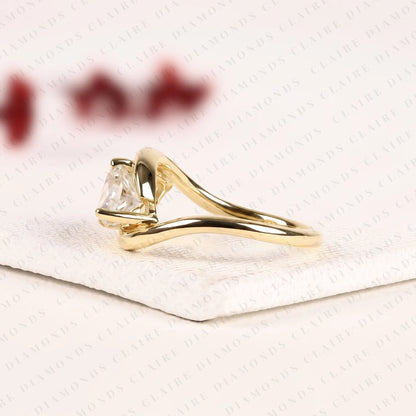 Modern Marquise Cut Lab Grown Diamond Ring | East West Diamond Ring | Elegant Yellow Gold Solitaire Engagement Ring