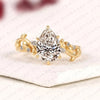 Pear Cut Lab Grown Diamond Engagement Ring, Nature Inspired Vine Band, Yellow Gold Floral Bridal Ring, Unique Wedding Ring for Women