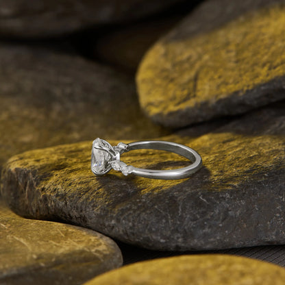 Elegant Oval Cut Lab Grown Diamond Engagement Ring with Marquise Side Stones in White Gold