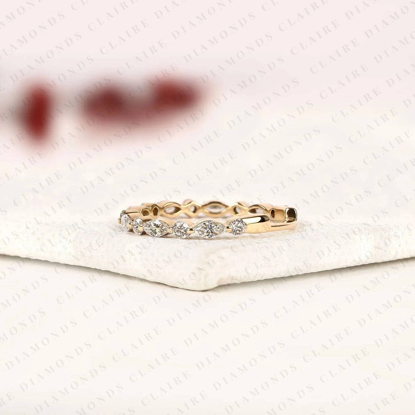 0.96 tcw stackable marquise and round brilliant diamond moissanite eternity band for everyday luxury