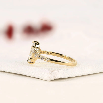 Marquise Cut Lab Grown Diamond Engagement Ring with Side Accent Diamonds | Elegant Three Stone Bridal Ring in White Gold