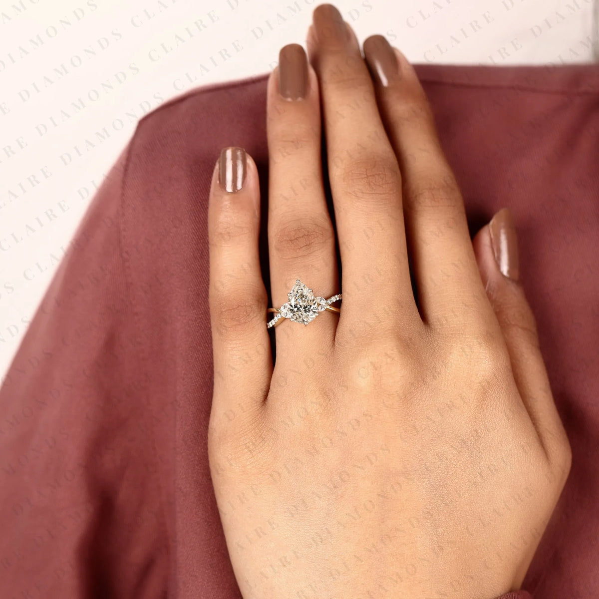 pear cut lab grown diamond engagement ring | yellow gold twisted vine pavé band | nature inspired bridal ring | elegant unique wedding jewelry