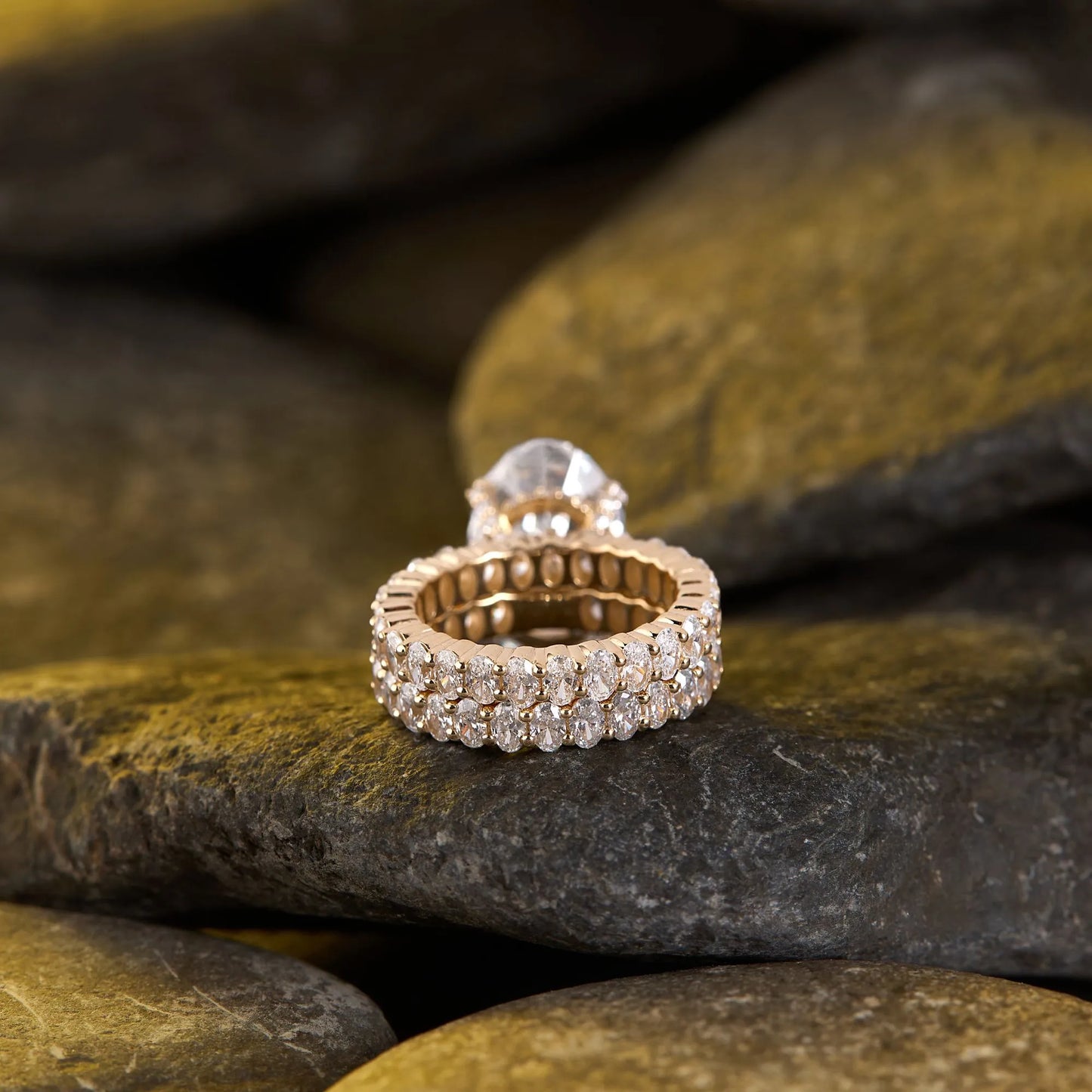timeless oval lab grown diamond ring with sparkling double halo band and romantic luxury design