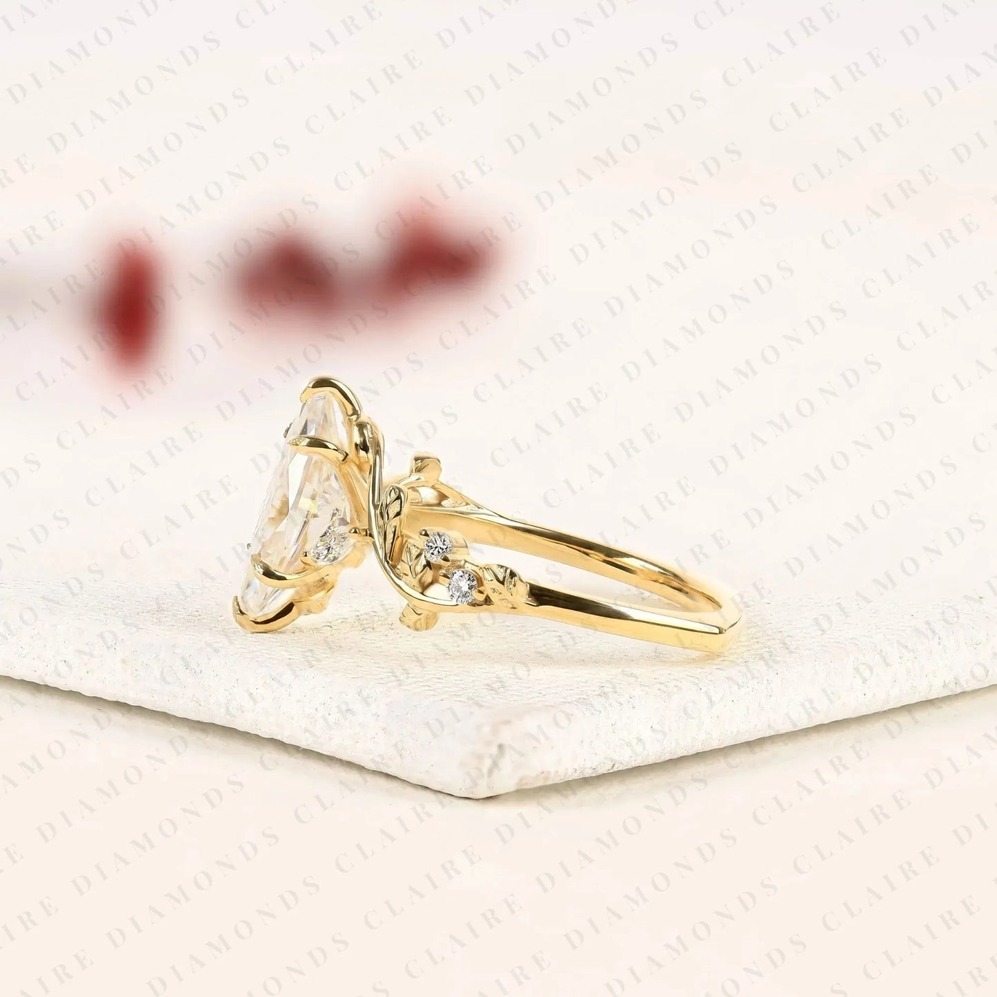 nature inspired marquise cut lab grown diamond engagement ring | vintage leaf vine ring