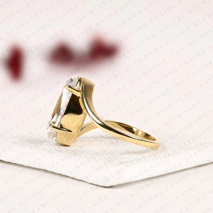 Old Mine Moval Cut Lab Grown Diamond Engagement Ring | Unique Gold Solitaire Ring | Vintage Inspired Modern Bridal Jewelry