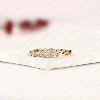 0.96 TCW Stackable Marquise and Round Brilliant Diamond Lab Grown Eternity Band for Everyday Luxury
