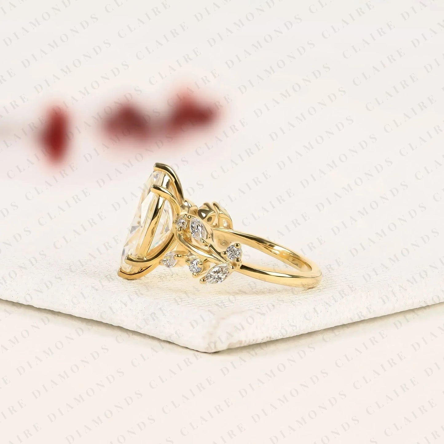 marquise cut nature inspired moissanite diamonds engagement ring | leaf vine lab grown diamond ring in gold | floral marquise solitaire ring | vintage botanical bridal jewelry
