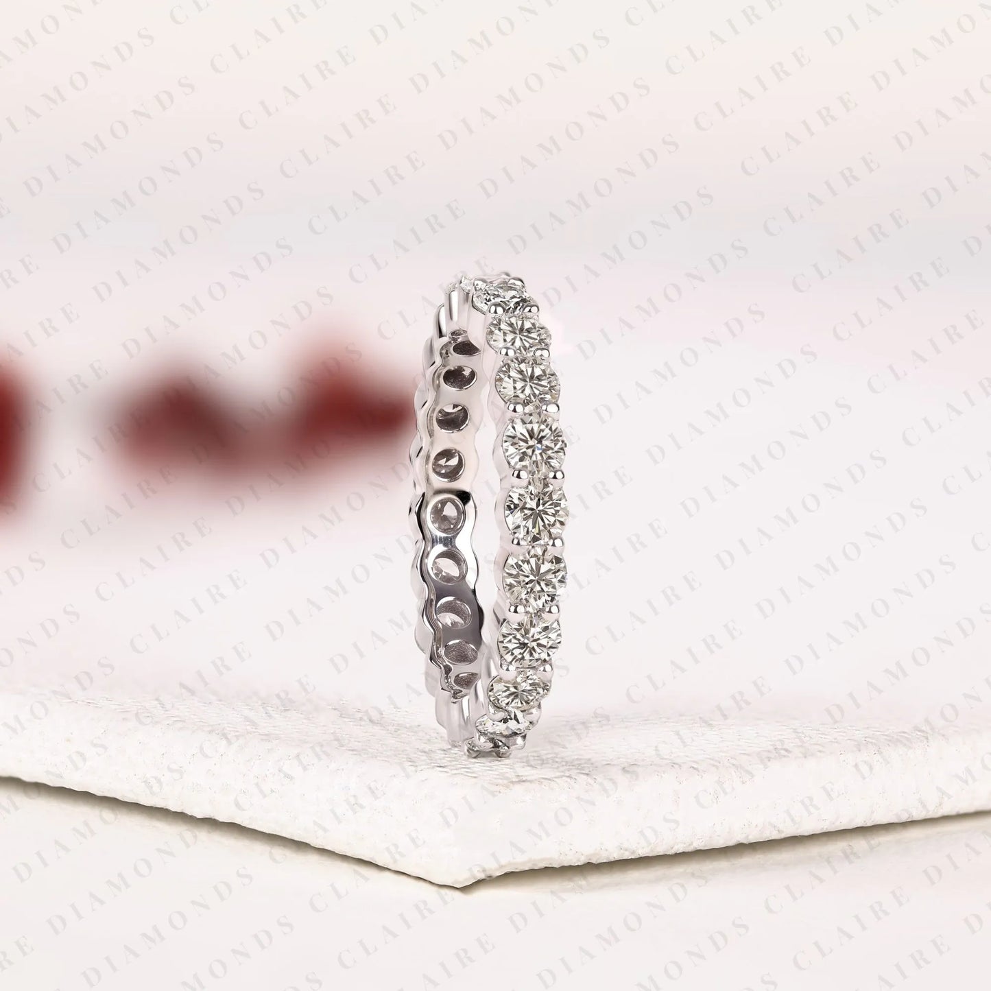 2.20 tcw elegant full eternity moissanite diamond wedding band with round brilliant diamonds