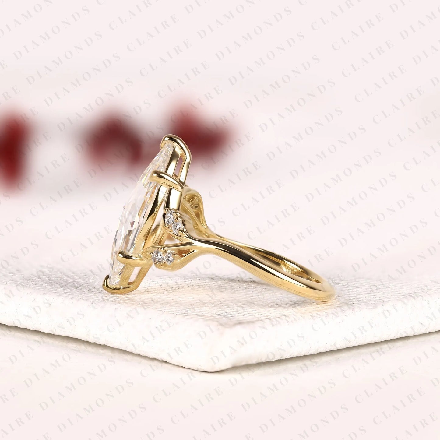 rose cut marquise lab grown diamond ring, nature inspired leaf engagement ring, unique ring