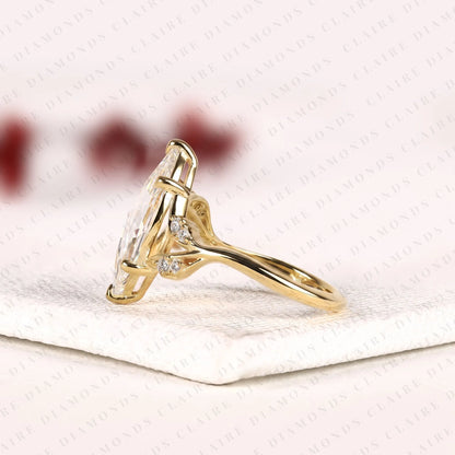 Rose Cut Marquise Lab Grown Diamond Ring, Nature Inspired Leaf Engagement Ring, Unique Ring