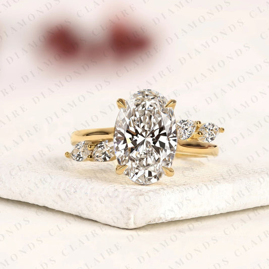Nature Inspired Oval Cut Moissanite Diamond Engagement Ring Side Stone Marquise Wedding Ring