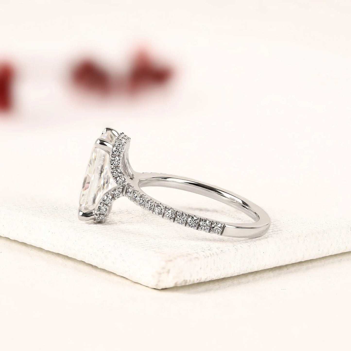 radiant cut hidden halo lab grown diamonds engagement ring with pavé band – luxurious brilliance for your forever