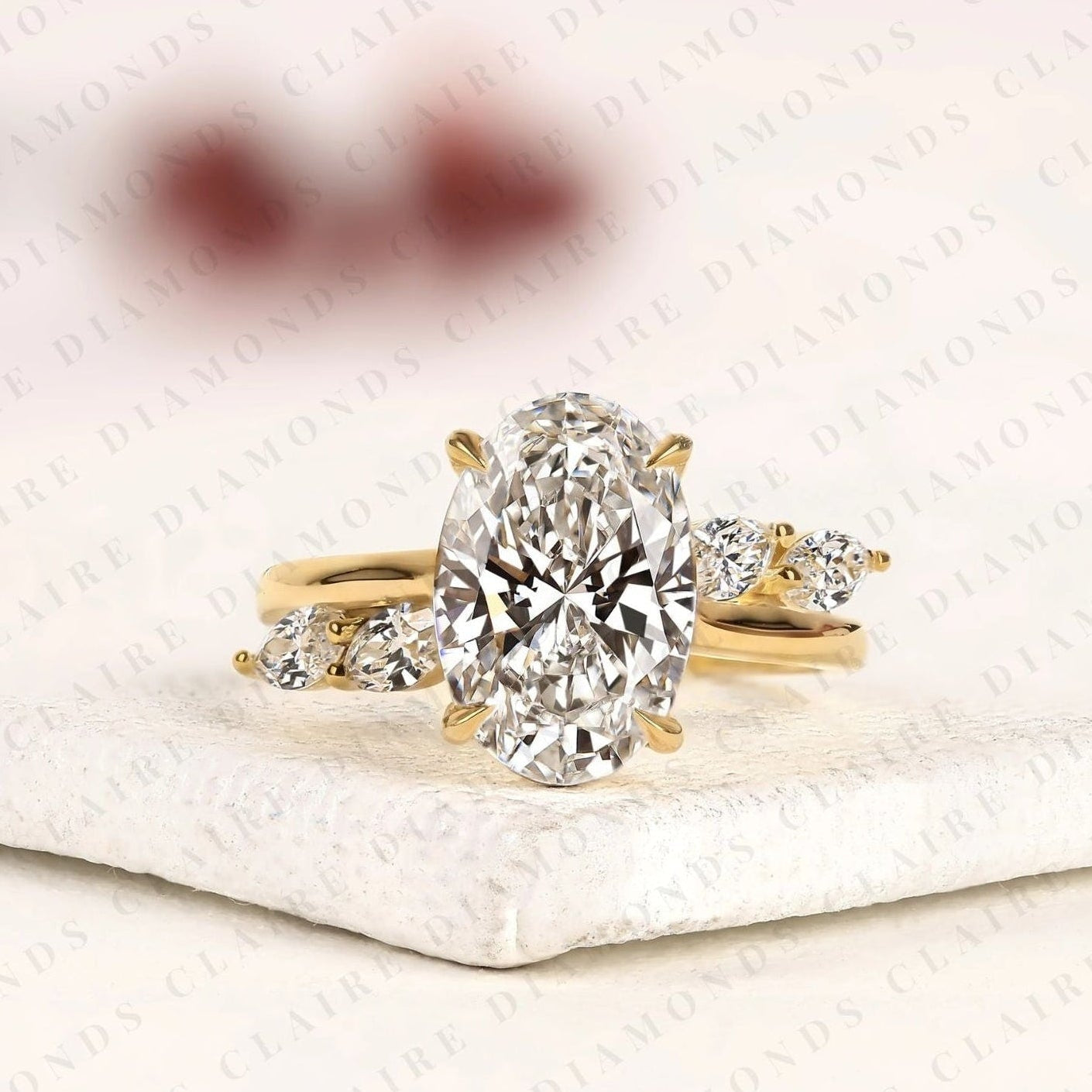 nature inspired oval cut lab grown diamond engagement ring side stone marquise wedding ring