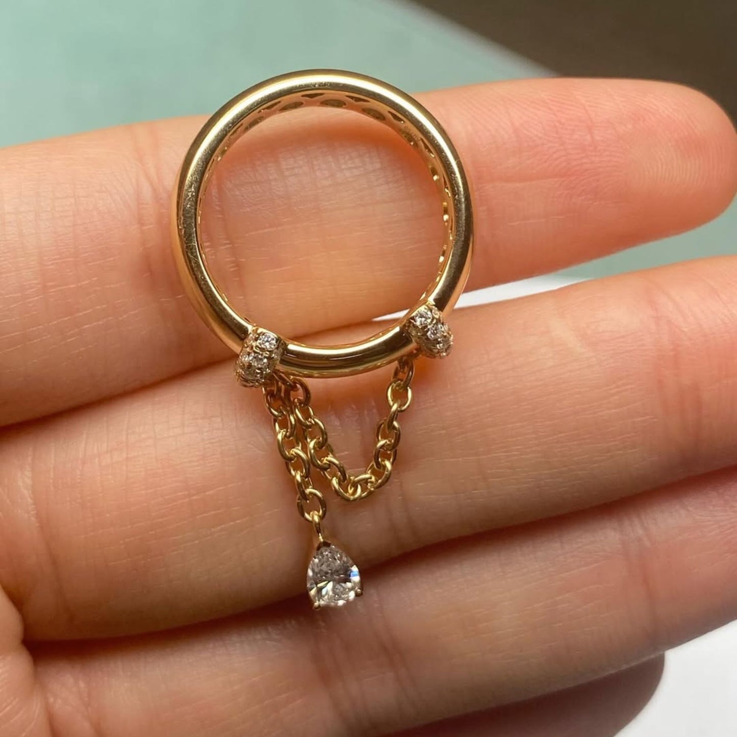 0.50 tcw luxury pear drop diamond chain ring moissanite statement dangling diamond ring for women