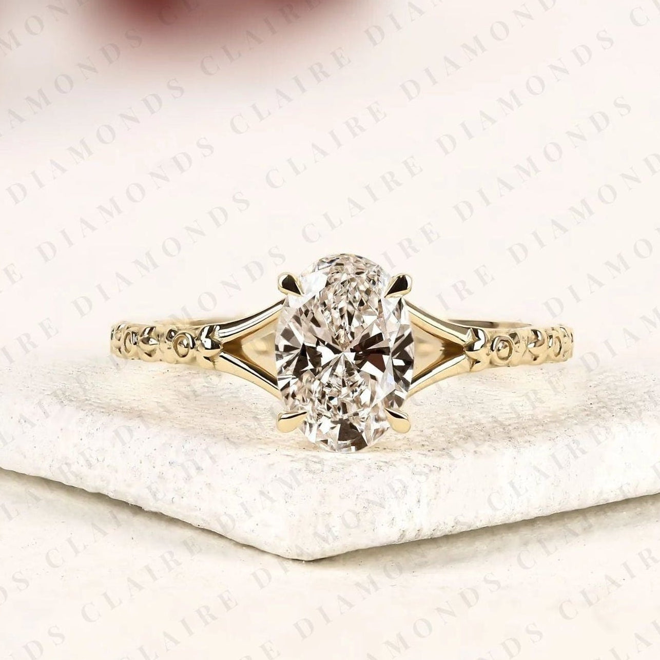oval cut lab grown diamond engagement ring vintage floral gold ring nature inspired solitaire promise ring for women
