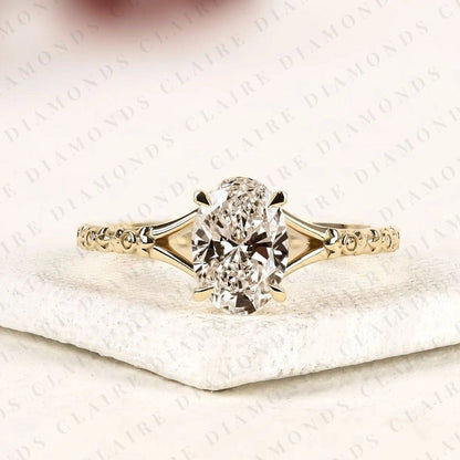 Oval Cut Lab Grown Diamond Engagement Ring Vintage Floral Gold Ring Nature Inspired Solitaire Promise Ring for Women