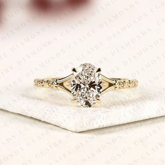 Oval Cut Moissanite Diamond Engagement Ring Vintage Floral Gold Ring Nature Inspired Solitaire Promise Ring for Women
