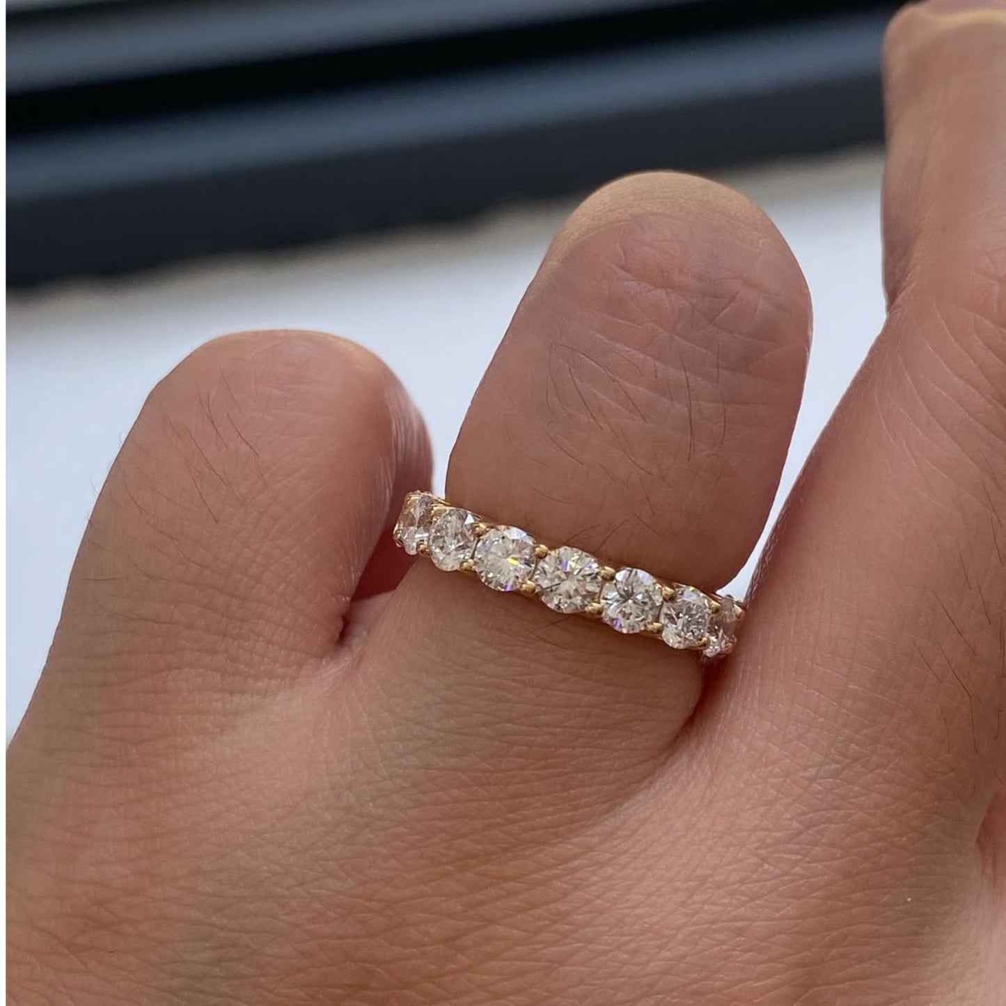 2.55 tcw luxury round brilliant lab grown diamond eternity band in gold full circle classic wedding ring
