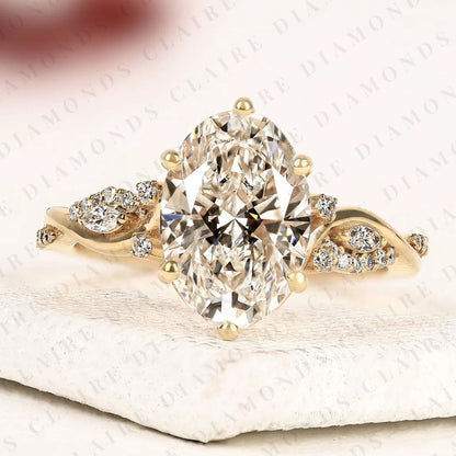 Oval Cut Nature Inspired Lab Grown Diamond Engagement Ring Floral Vine Gold Ring Vintage Leaf Wedding Ring for Women