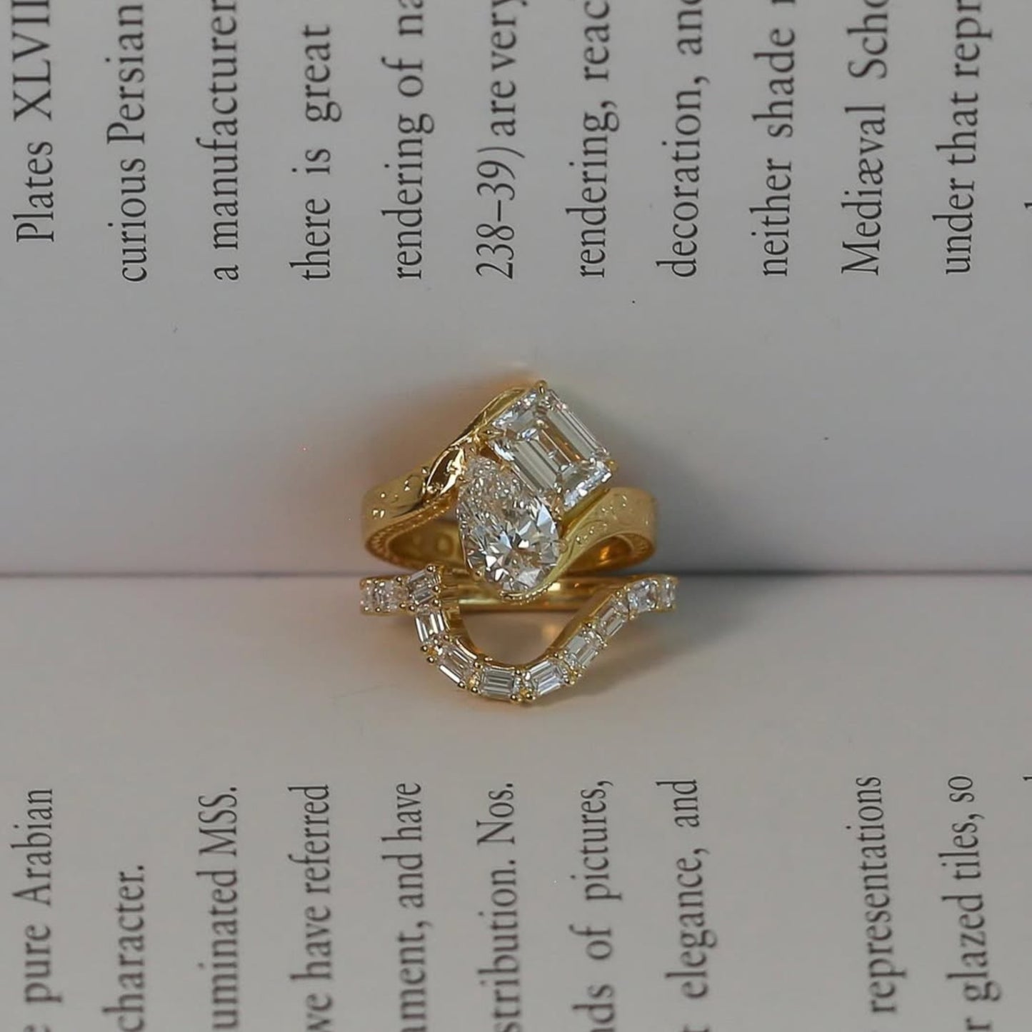 4.00 tcw toi et moi pear and emerald moissanite engagement ring set art deco gold wedding ring set vintage bridal sets anniversary ring set