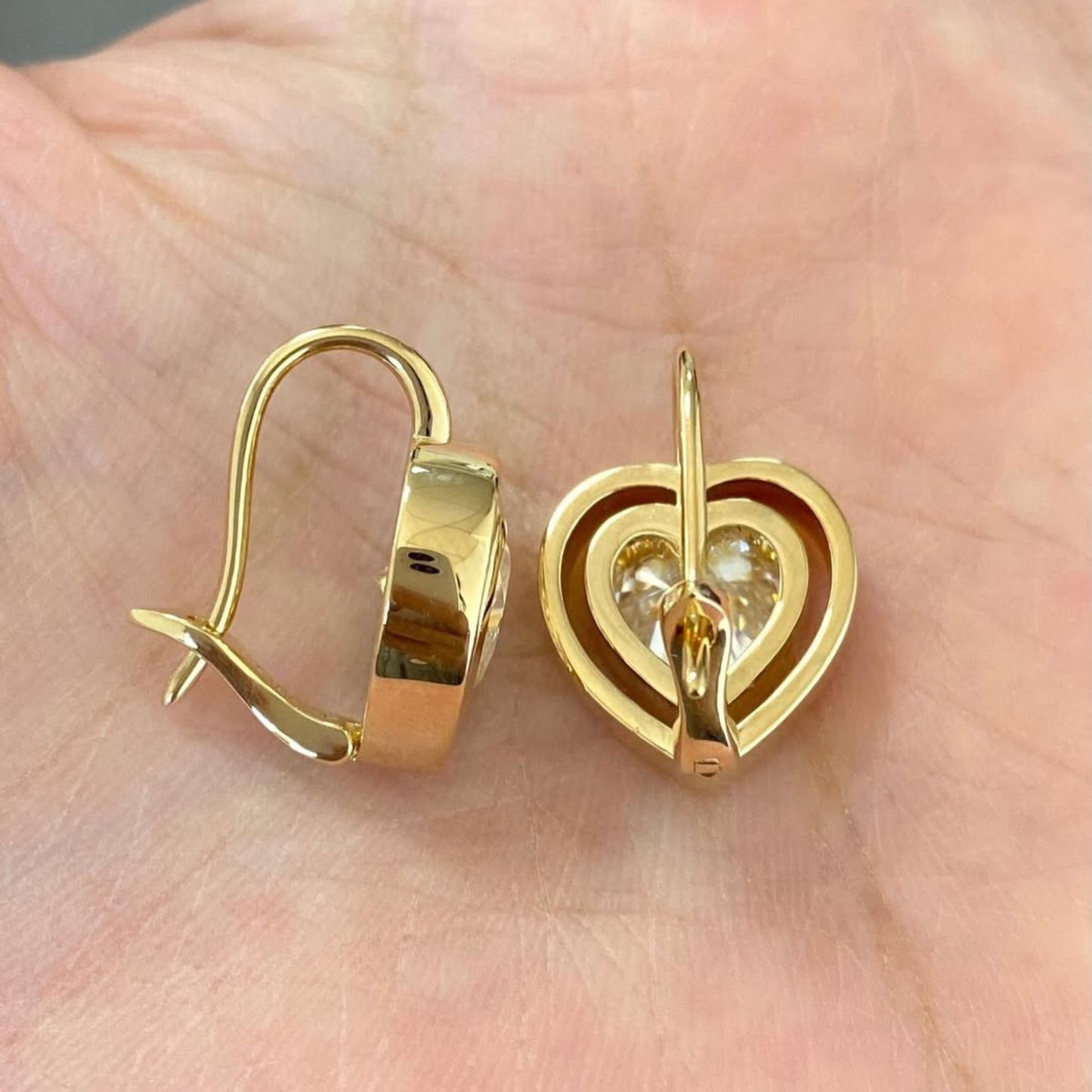 2.00 tcw heart shape moissanite diamond drop earrings in gold double heart halo dangle earrings for women minimalist romantic jewelry gift