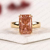 Radiant Cut Pink Moissanite Diamond Engagement Ring, Yellow Gold Pave Band, Unique Wedding Ring for Women